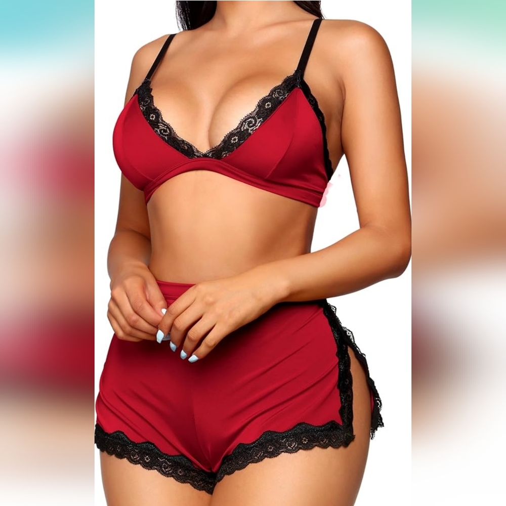 RSLOVE Sexy Pajamas for Women Soft Lingerie Set Lace Trim Sleepwear 2 piece Pjs